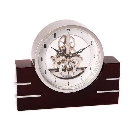 Bey-Berk "Mahogany" Wood Clock with Stainless Steel Accents