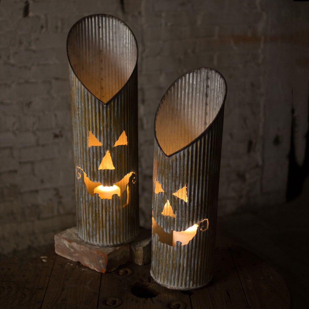 Kalalou Corrugated Metal Jack-O-Lanterns - Set of 2