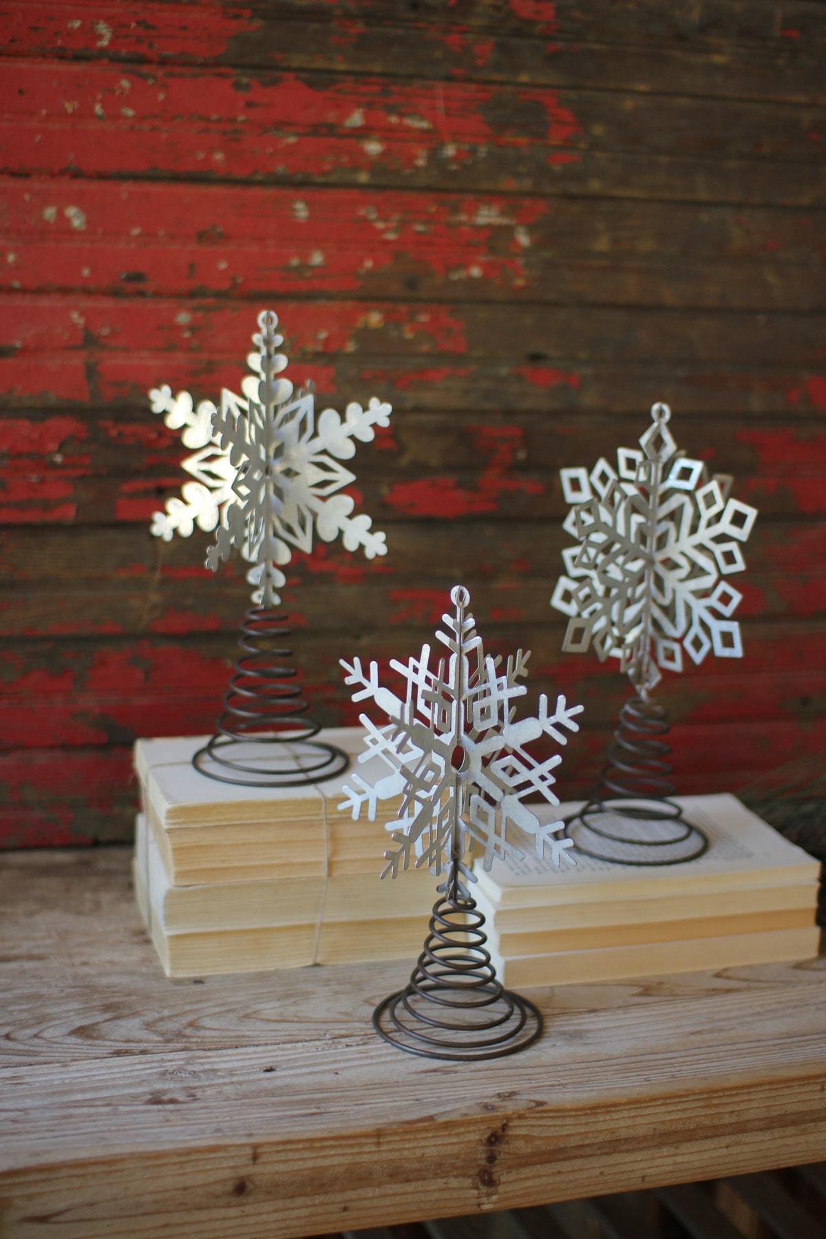 Kalalou Set Of 3 Snowflake Tree Toppers