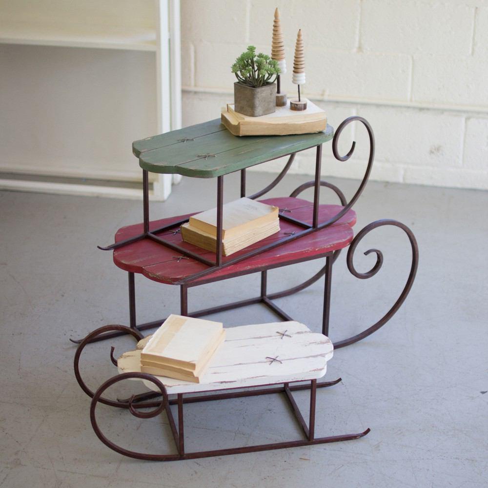 Kalalou Painted Wood And Metal Sleighs - Set of 2