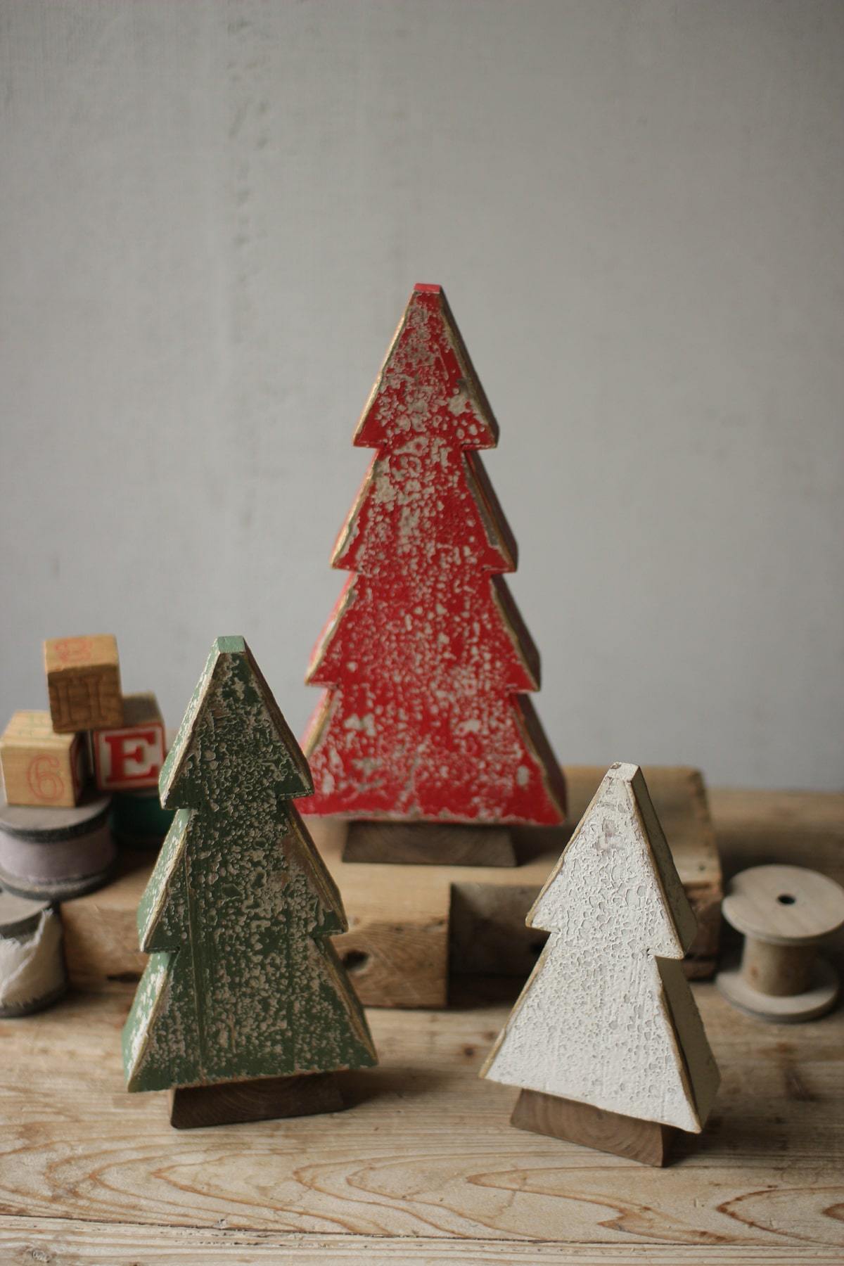 Kalalou Set Of 3 Wooden Christmas Trees