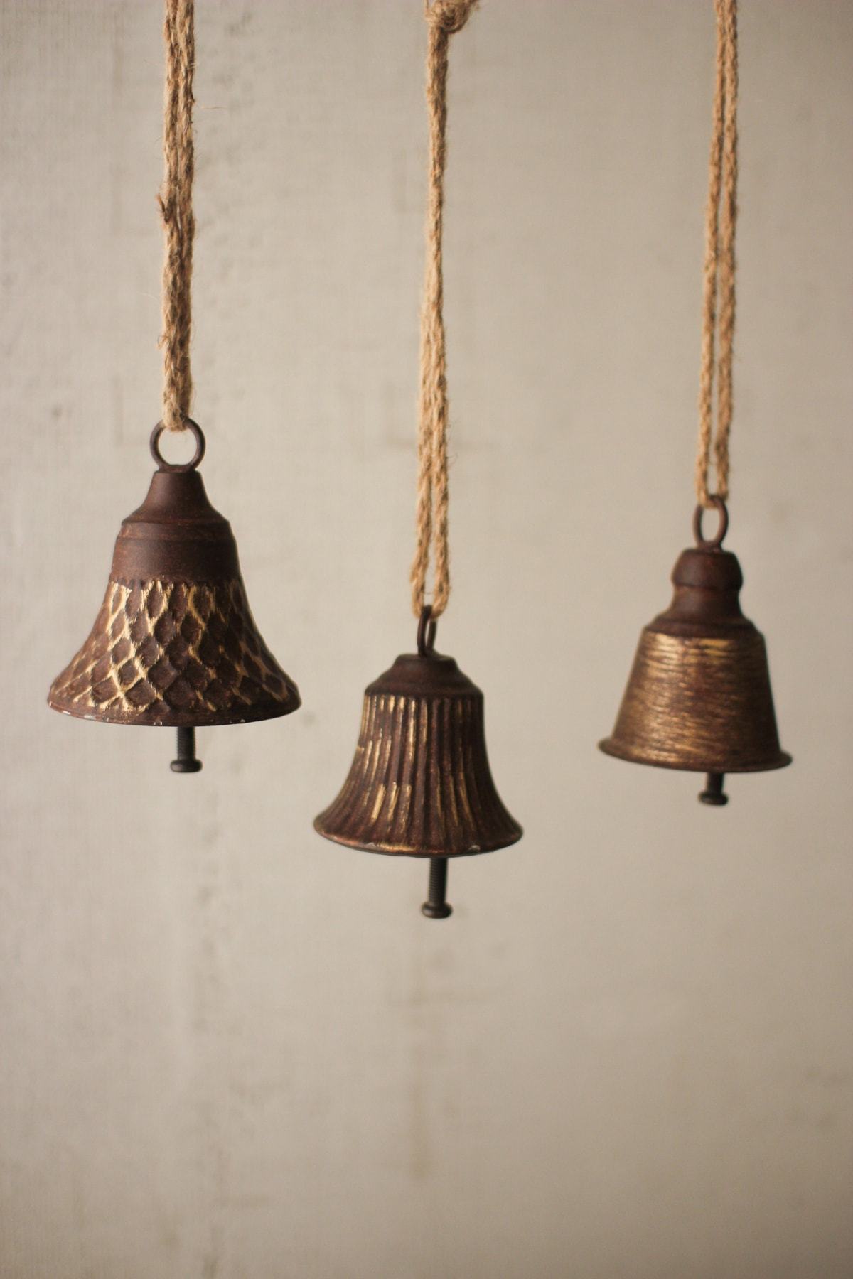 Kalalou Set Of 3 Gold Metal Christmas Bells