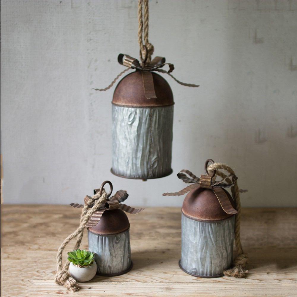Kalalou Rustic Metal Christmas Bells - Set of 2