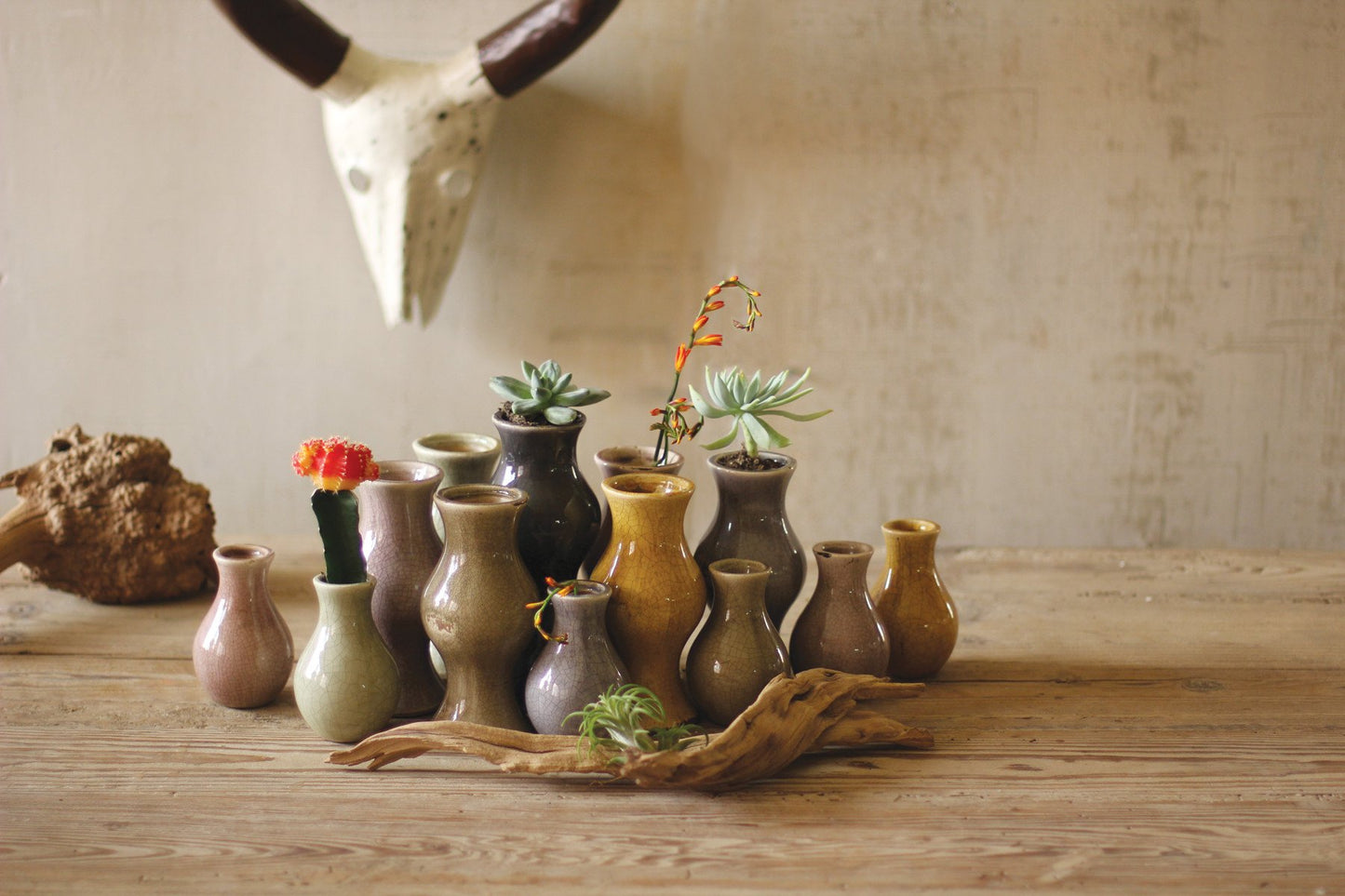 Kalalou Ceramic Earth Tone Bud Vases - Set Of 13