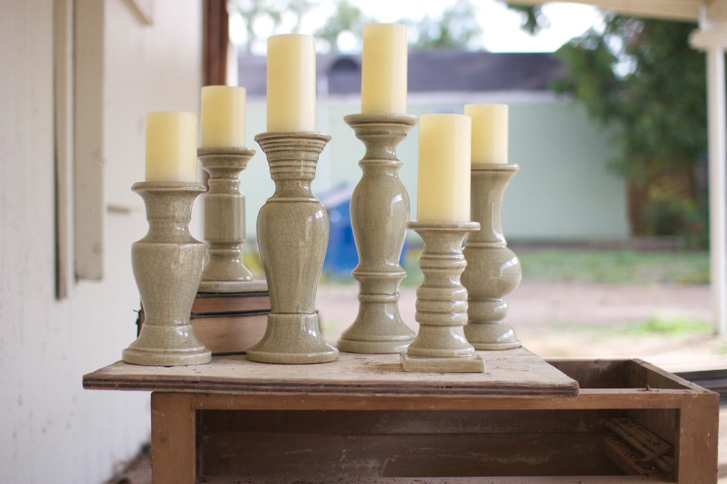 Kalalou Grey Ceramic Candle Holders - Set Of 6