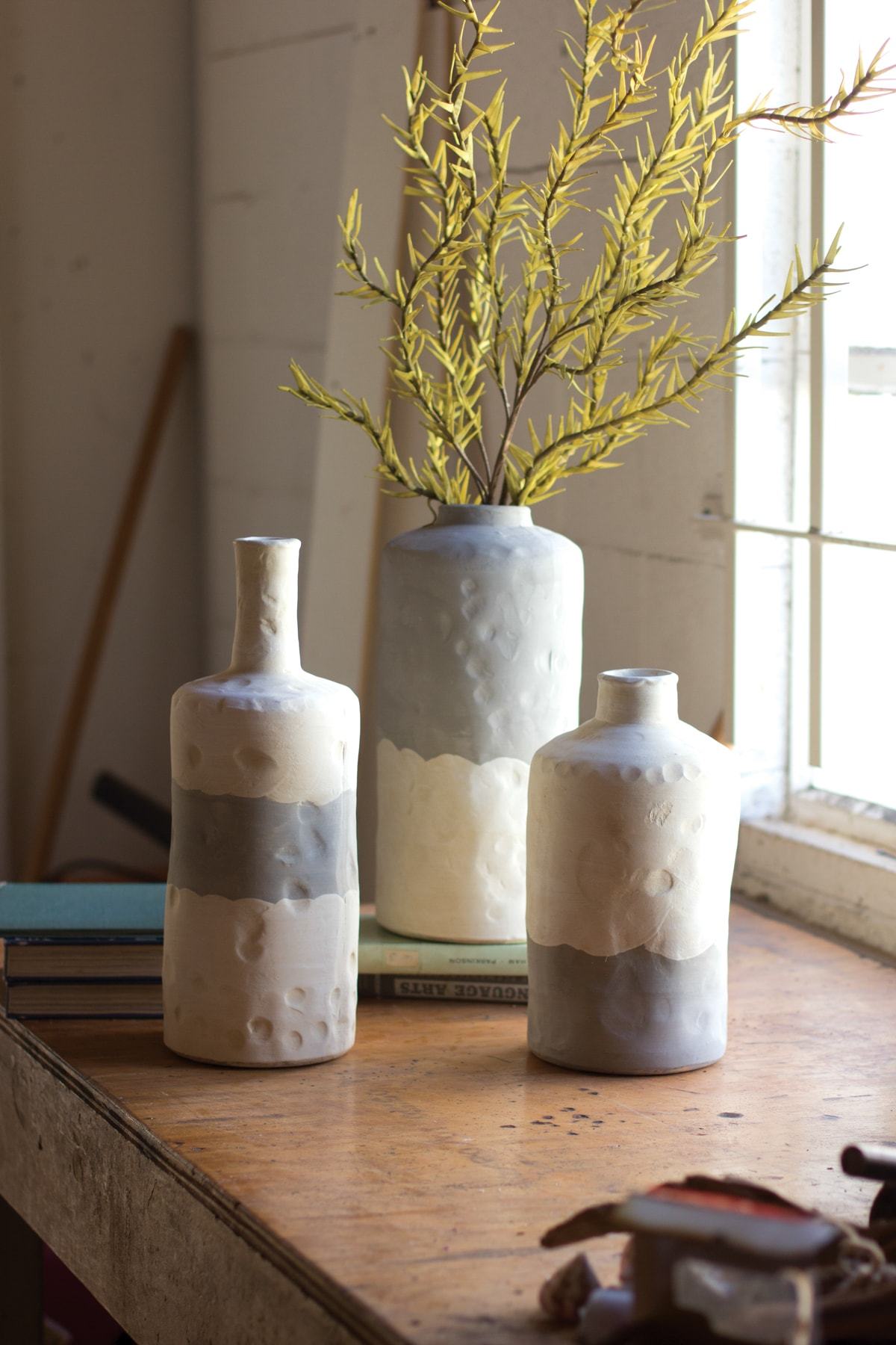Kalalou Set Of 3 Ceramic Bottle Vases