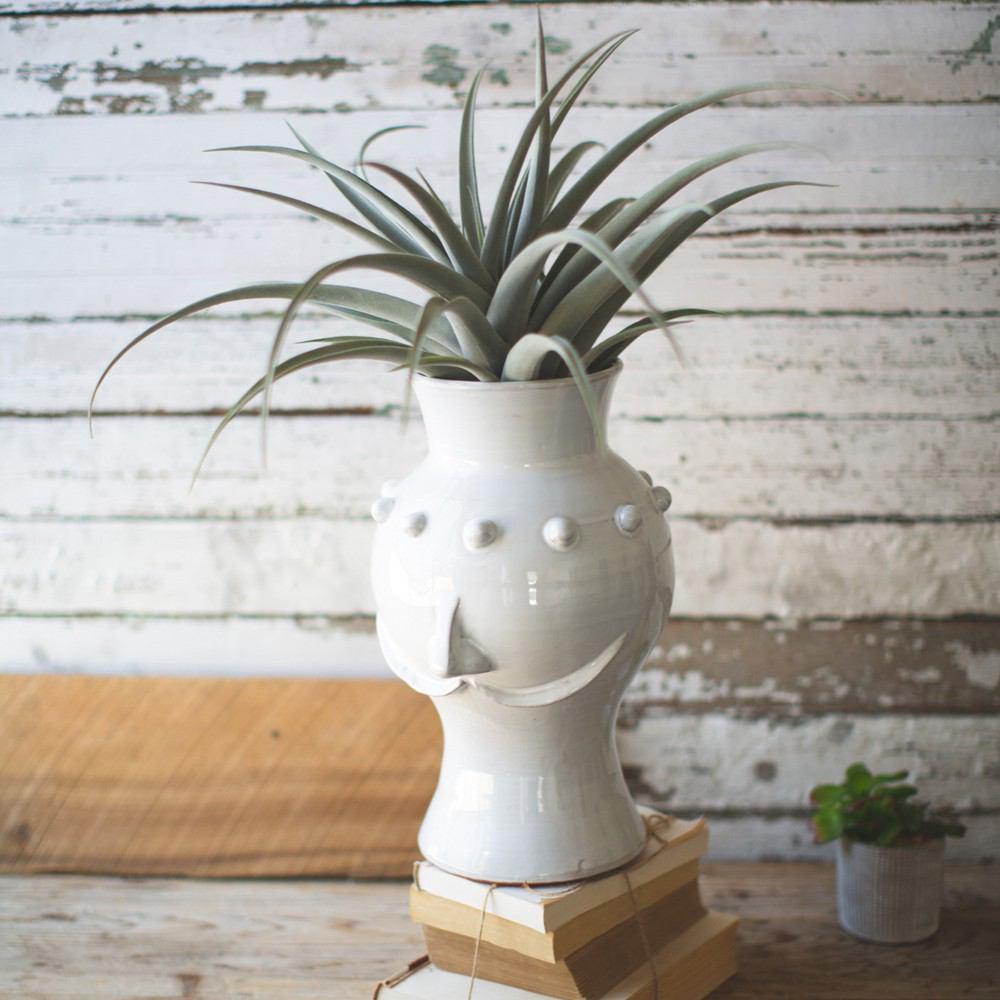 Kalalou White Ceramic Face Vase