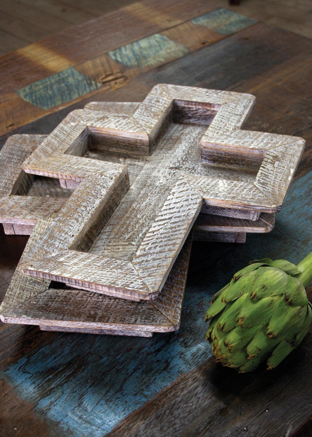 Kalalou Wooden Cross Trays - Set Of 4