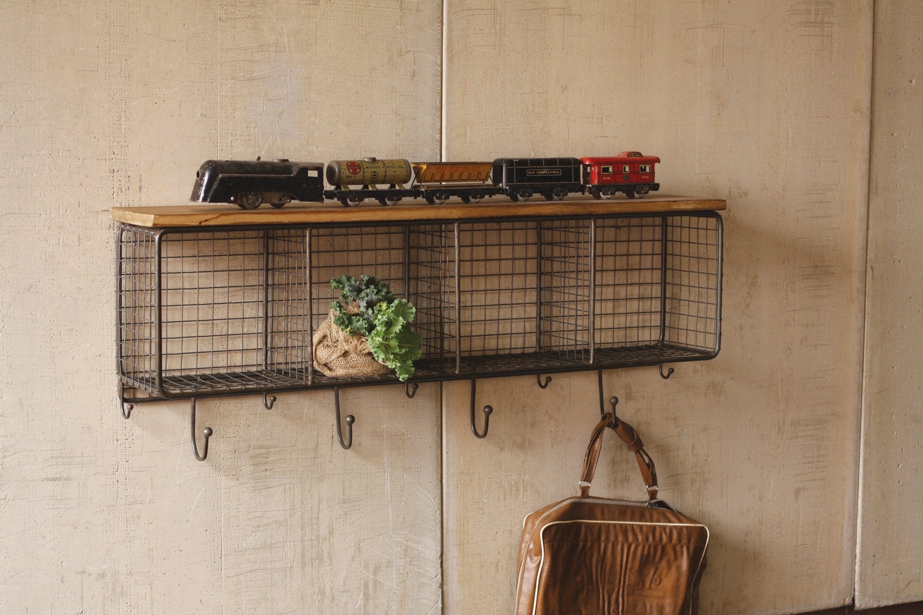 Kalalou Wire Mesh Four Cubbies With Wooden Top