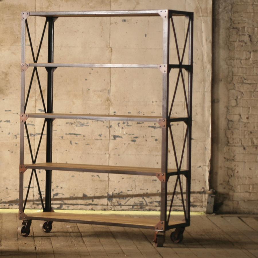 Kalalou Tall Iron And Wood Display With Five Shelves And Iron Casters