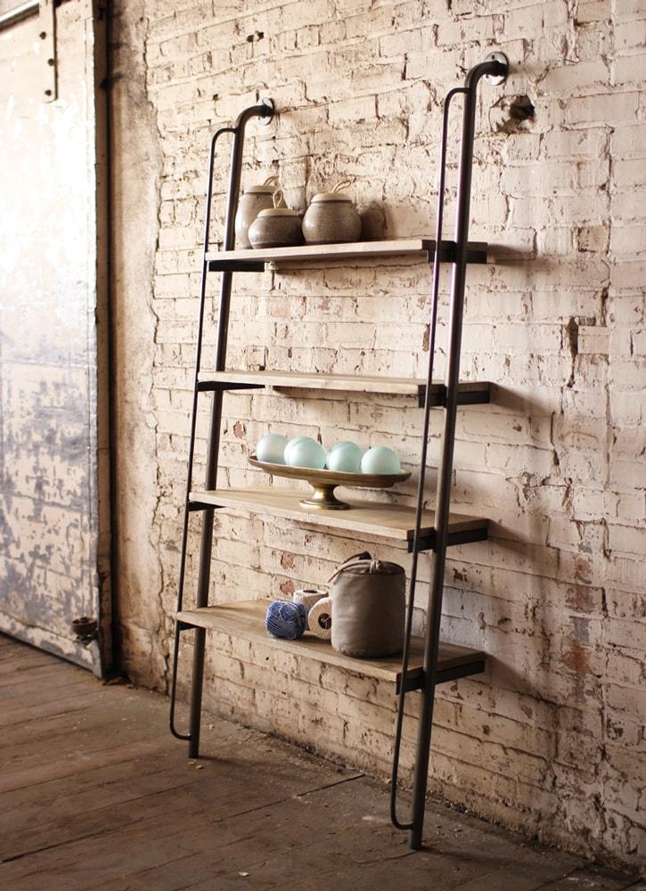 Kalalou Leaning Wood And Metal Wall Shelving Unit