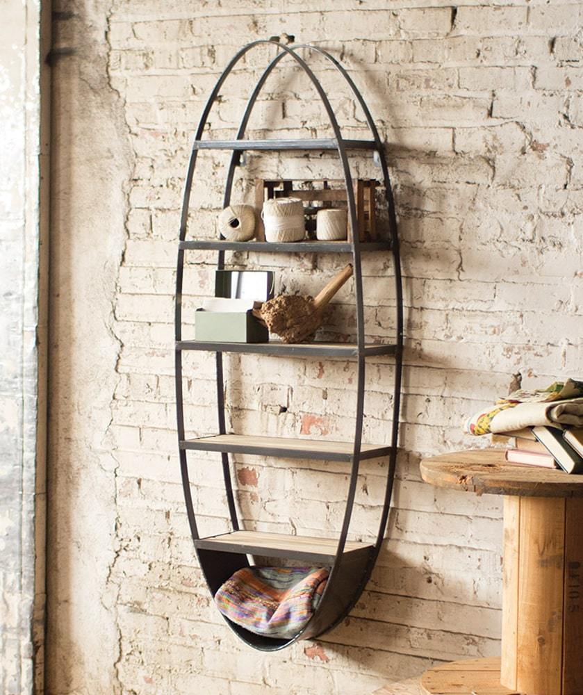 Kalalou Metal And Wood Oval Wall Shelf