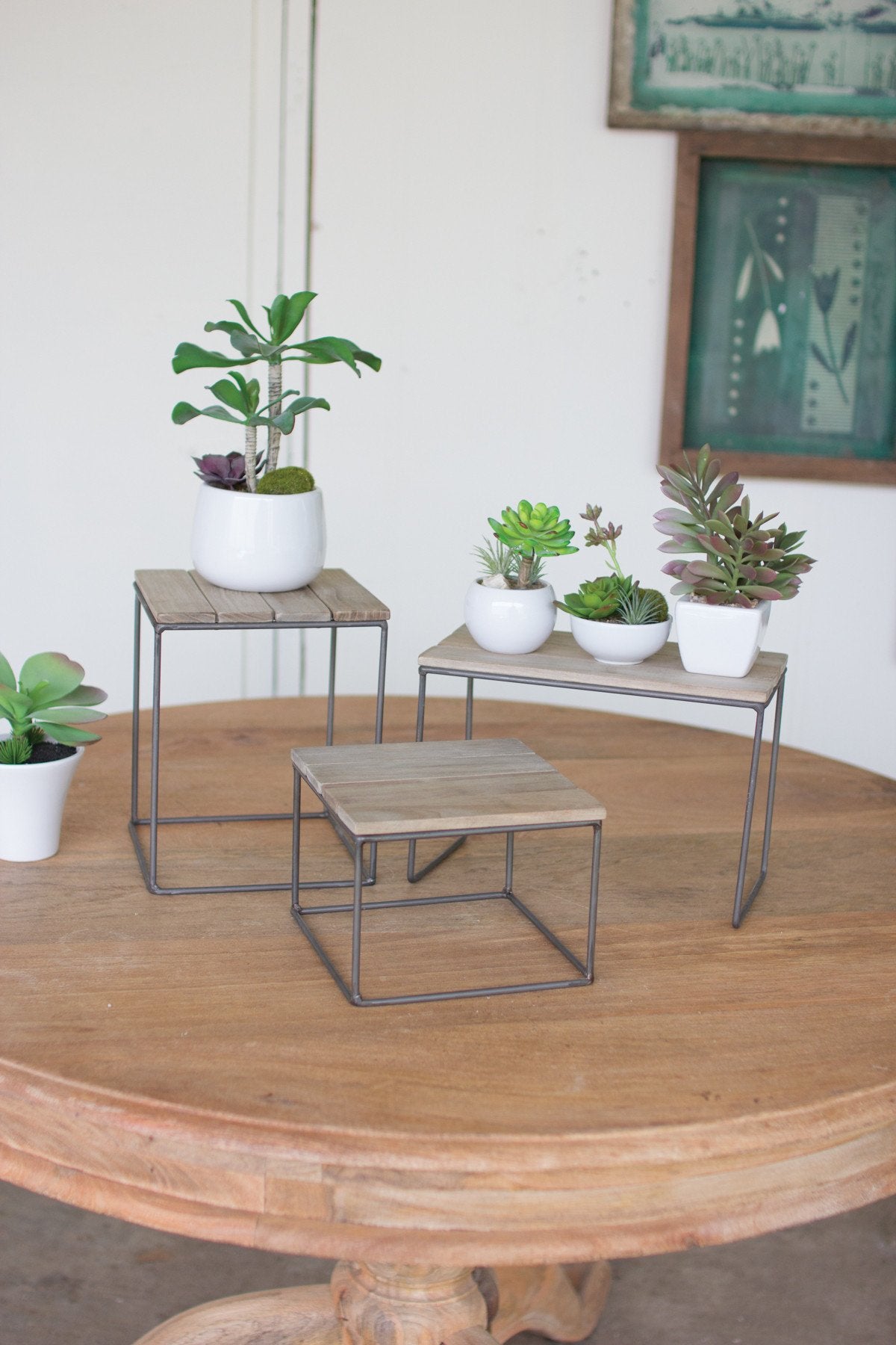 Kalalou Wood And Metal Risers - Set Of 3