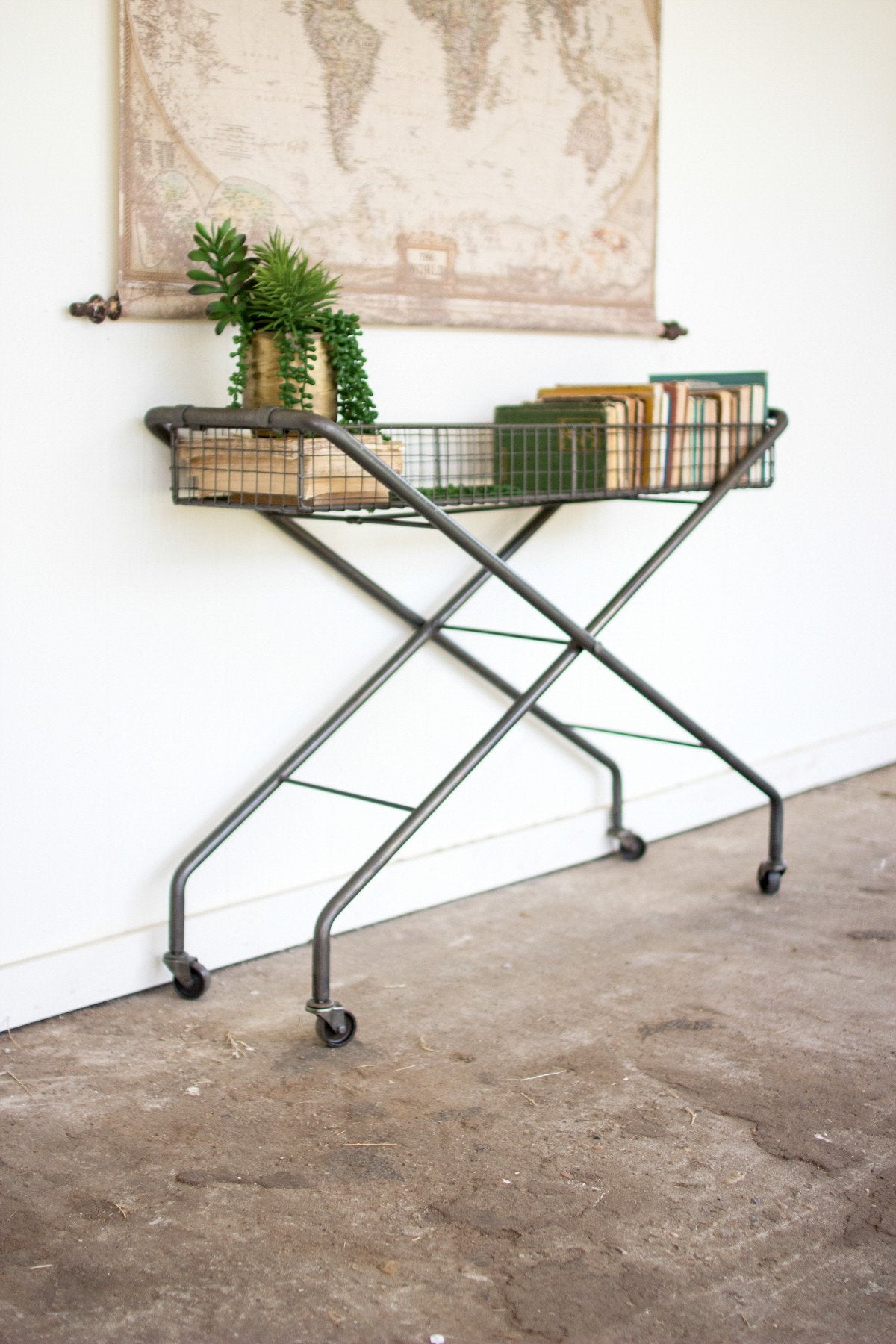 Kalalou Rolling Metal Basket Console