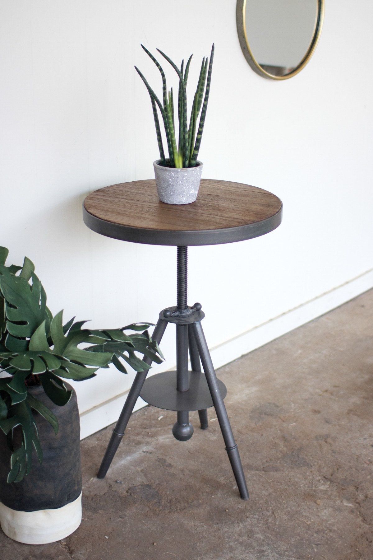 Kalalou Round Wood And Metal Side Table With Screw Accent