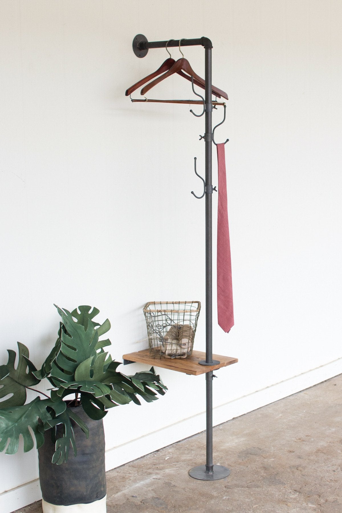 Kalalou Metal Coat Rack With Recycled Wooden Slat Side Table