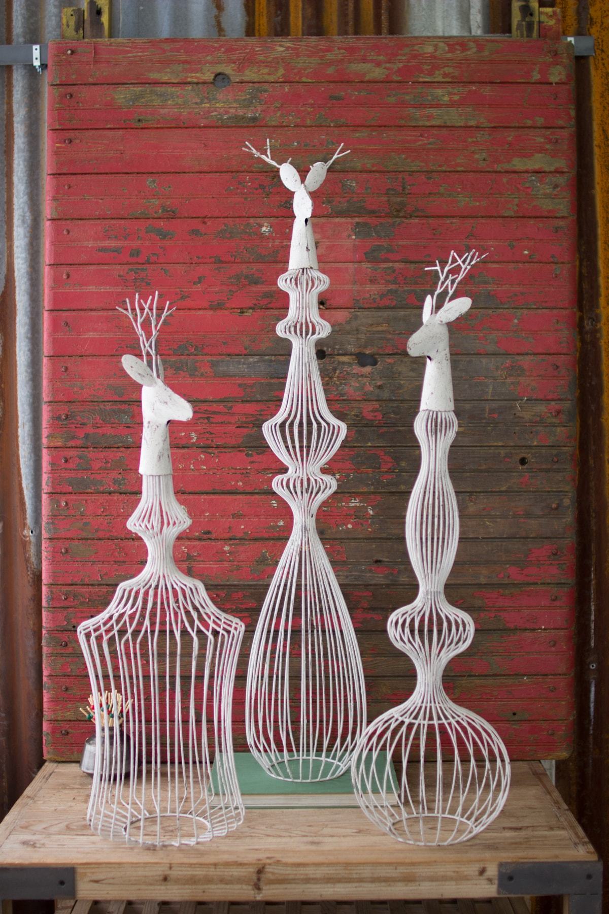 Kalalou Set Of 3 Antique White Table Top Deer Finials