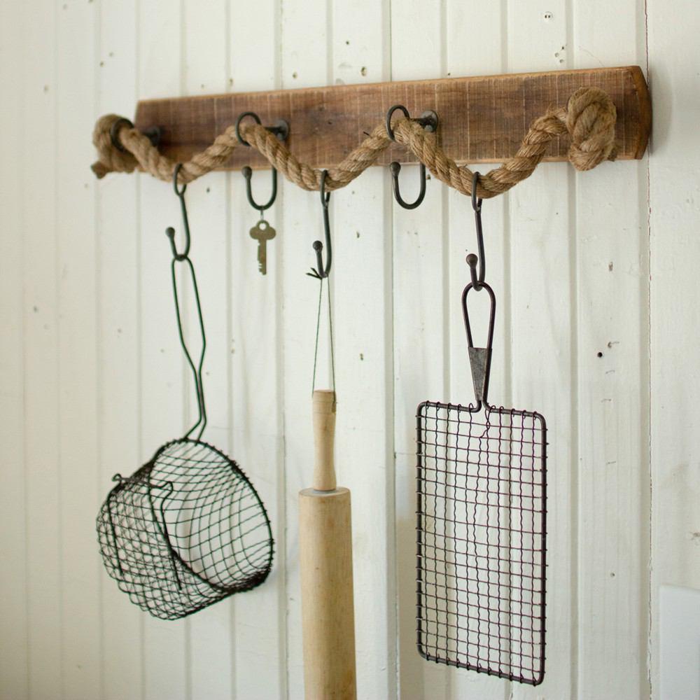 Kalalou Recycled Wood With Rope And Wire Coat Rack