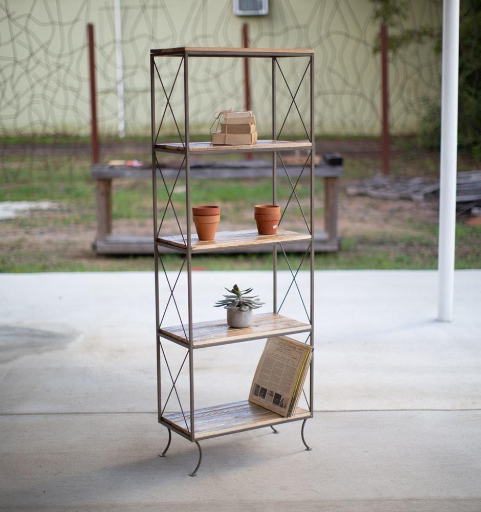 Kalalou Five Tiered Recycled Wood & Iron Shelving Unit