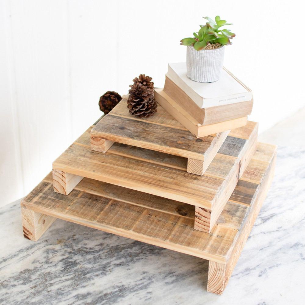 Kalalou Set Of 3 Recycled Wood Display Risers