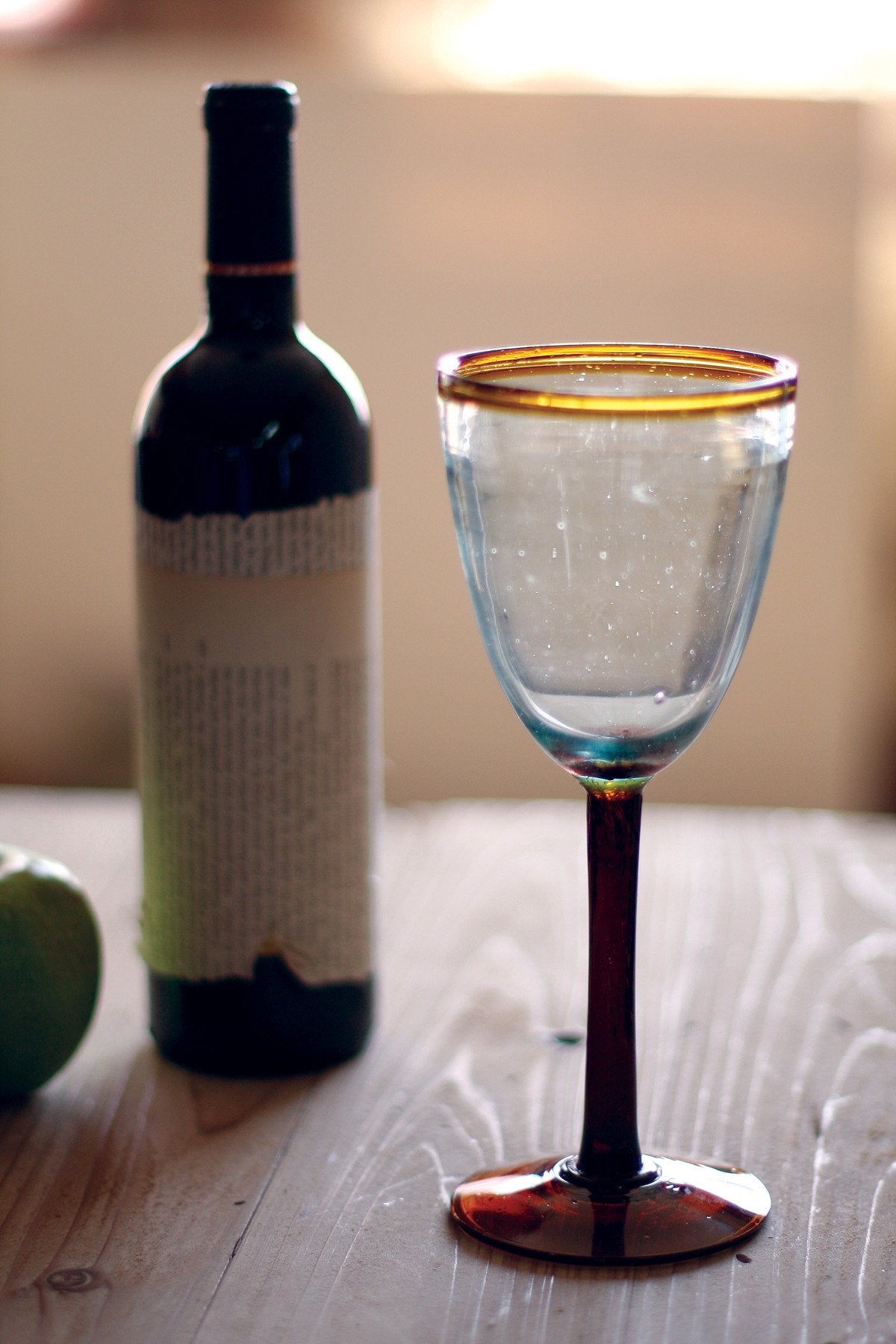 Kalalou Eight Ounce Wine Glass With Amber Rim