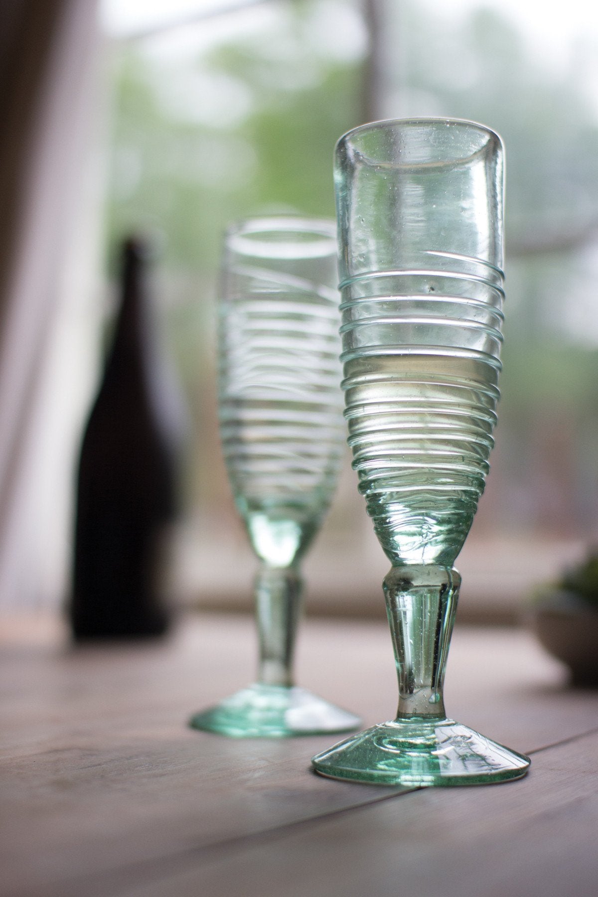 Kalalou Recycled Glass Champagne Flute - Bottom Swirl