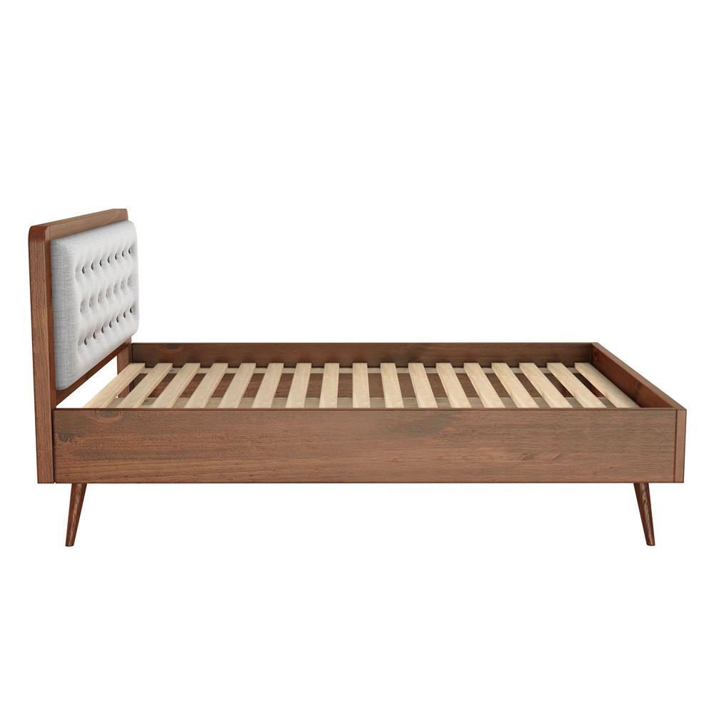 Manhattan Comfort Rustic - Modern 62" Tufted Bedford Queen Size Bed Frame with Headboard in Solid Pine Wood in Varnish and Grey