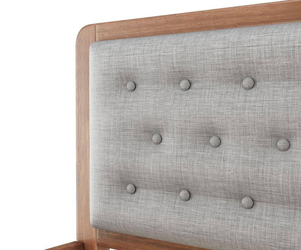 Manhattan Comfort Rustic - Modern 62" Tufted Bedford Queen Size Bed Frame with Headboard in Solid Pine Wood in Varnish and Grey