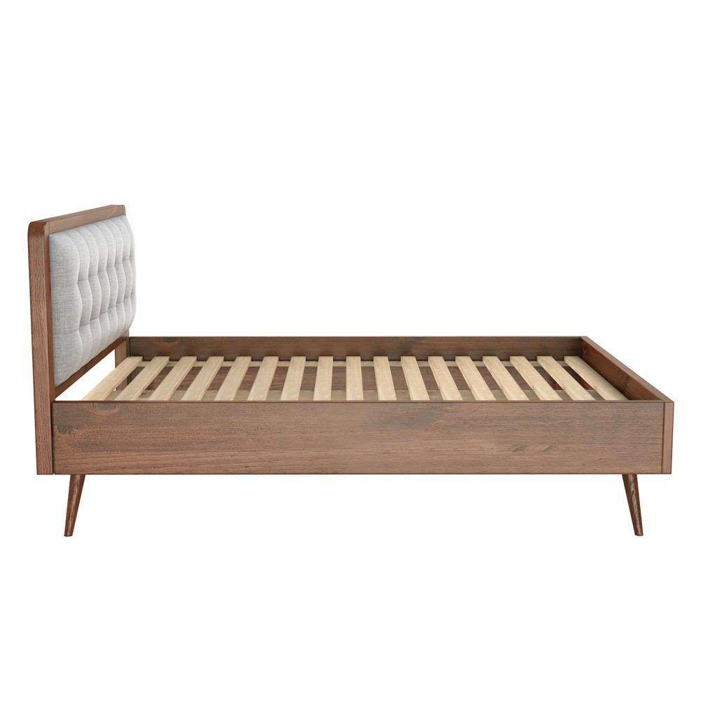Manhattan Comfort Rustic Modern 62" Tufted Bedford 2.0 Queen-size Bed Frame with Headboard in Solid Pine Wood in Varnish and Grey
