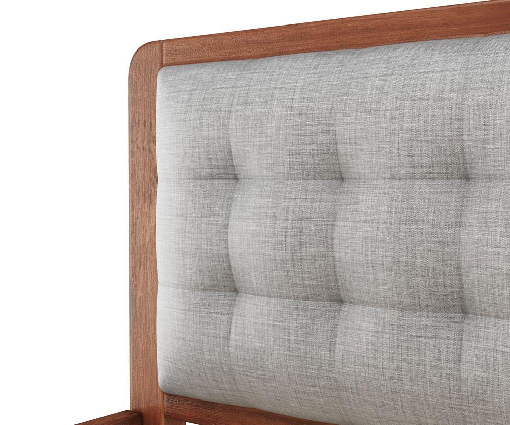 Manhattan Comfort Rustic Modern 62" Tufted Bedford 2.0 Queen-size Bed Frame with Headboard in Solid Pine Wood in Varnish and Grey