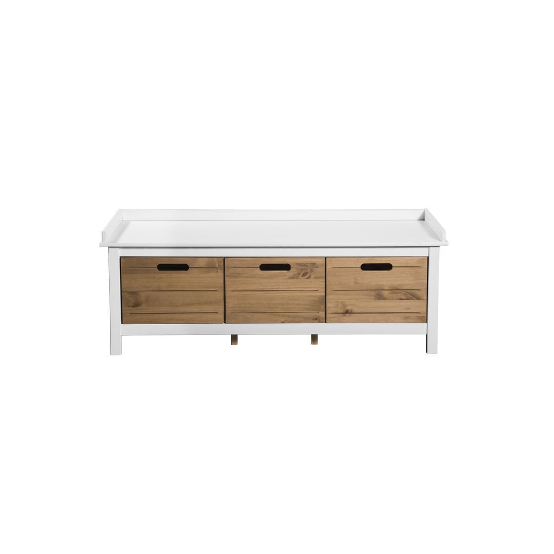 Manhattan Comfort Mid-Century Modern-Rustic 3-Drawer Irving Storage Bench Entryway 1.0