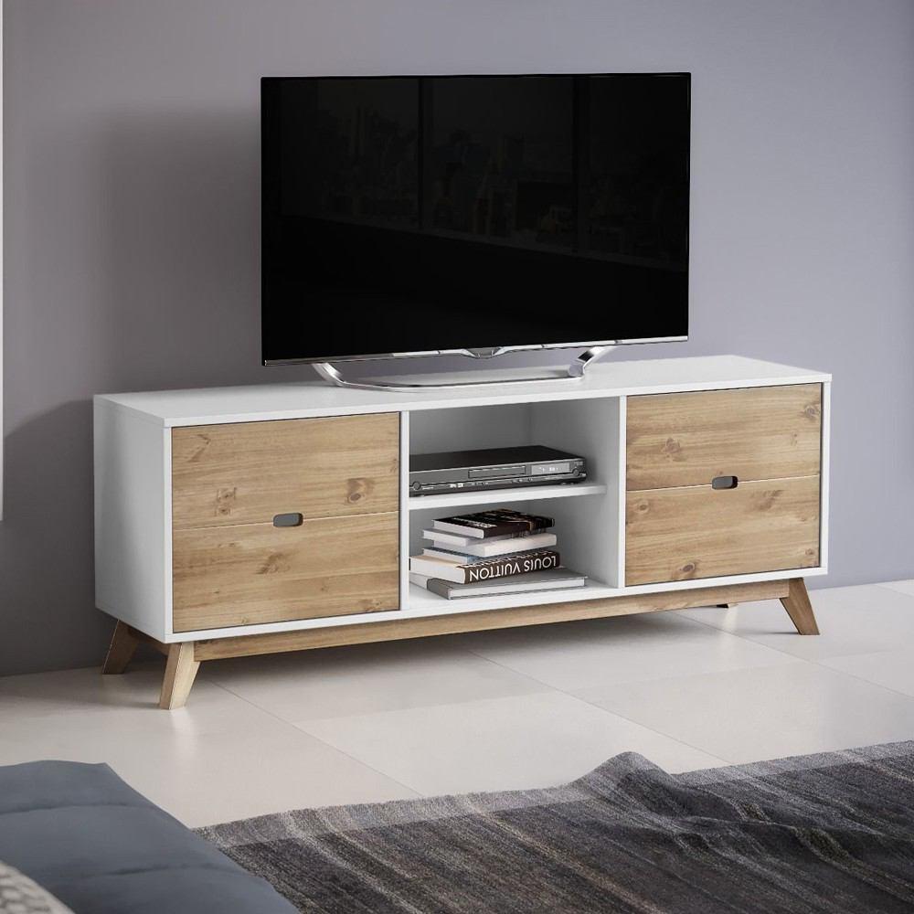 Manhattan Comfort Mid- Century Modern Vandalia 55.11" TV Stand 2.0 with Natural Wood Doors