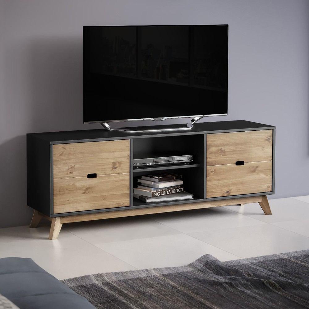 Manhattan Comfort Mid- Century Modern Vandalia 55.11" TV Stand 2.0 with Natural Wood Doors