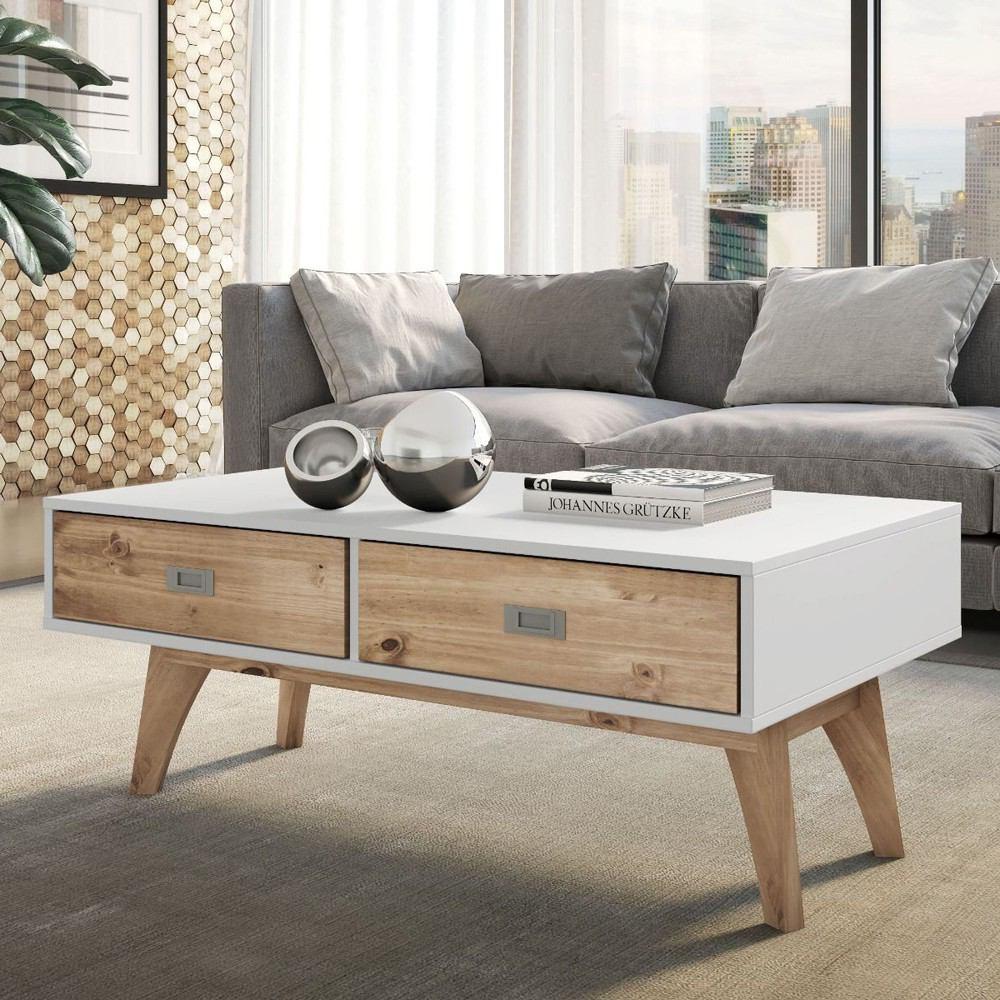 Manhattan Comfort Rustic Mid-Century Modern 2-Drawer Jackie 1.0 Coffee Table