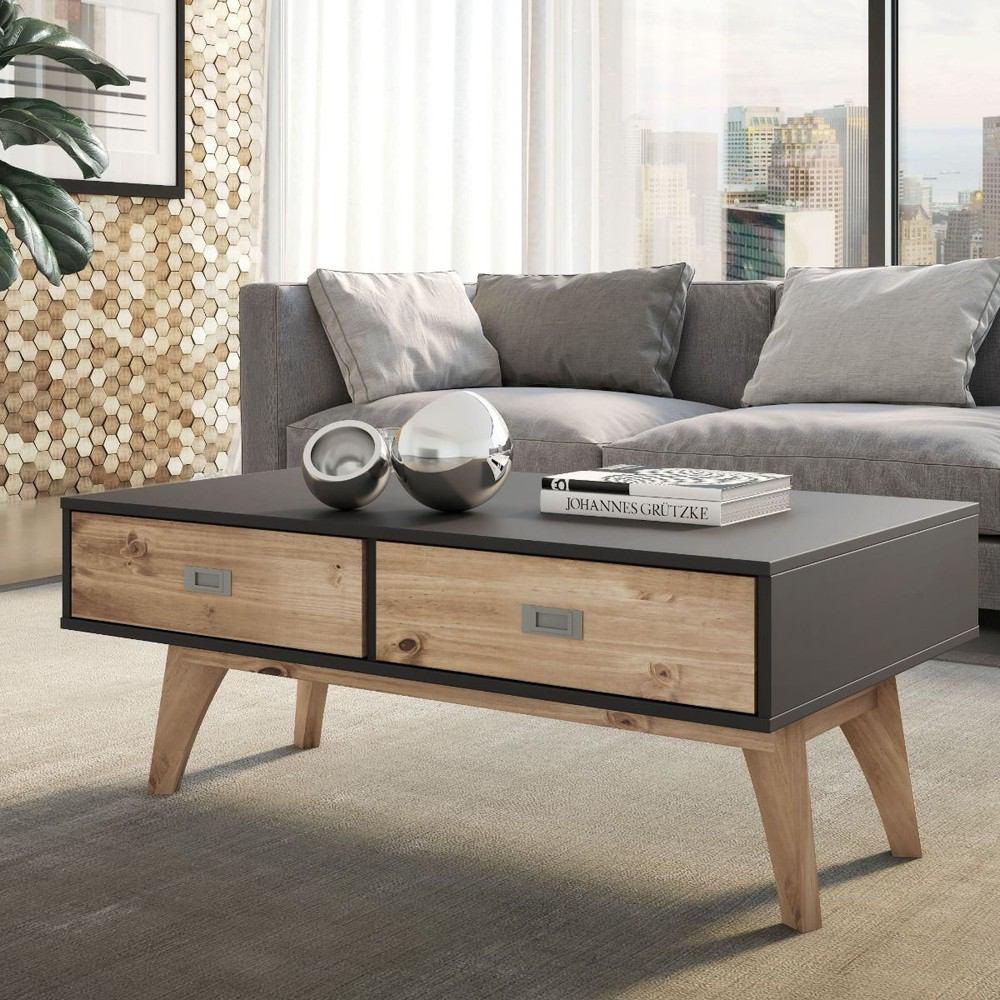 Manhattan Comfort Rustic Mid-Century Modern 2-Drawer Jackie 1.0 Coffee Table
