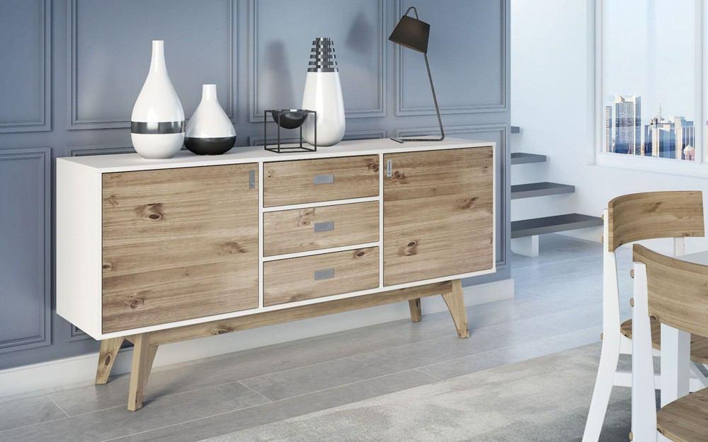 Manhattan Comfort Rustic Mid-Century Modern 3-Drawer Jackie 66.92" Sideboard