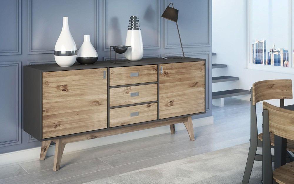 Manhattan Comfort Rustic Mid-Century Modern 3-Drawer Jackie 66.92" Sideboard