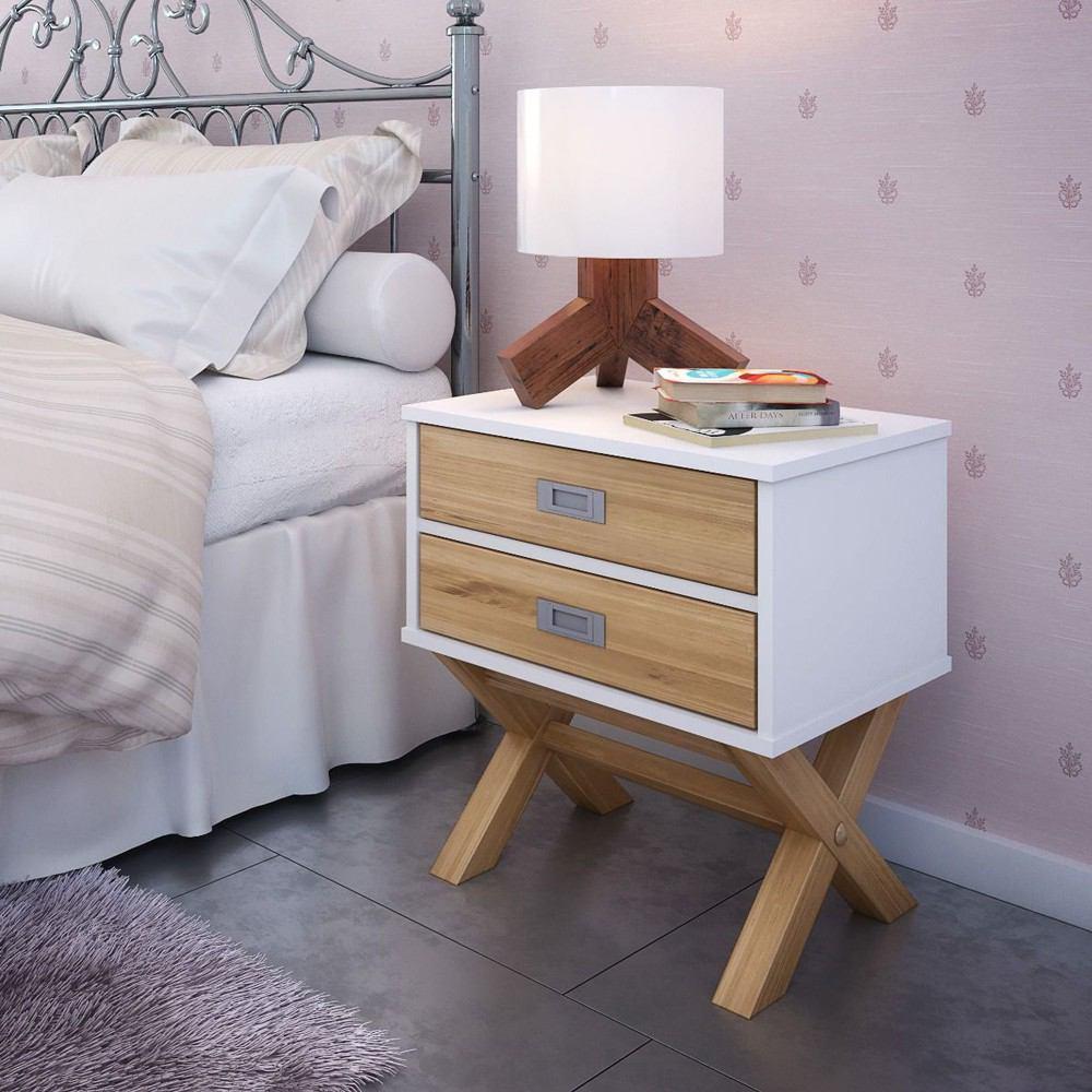 Manhattan Comfort Rustic Mid-Century Modern 2-Drawer Barclay Nightstand