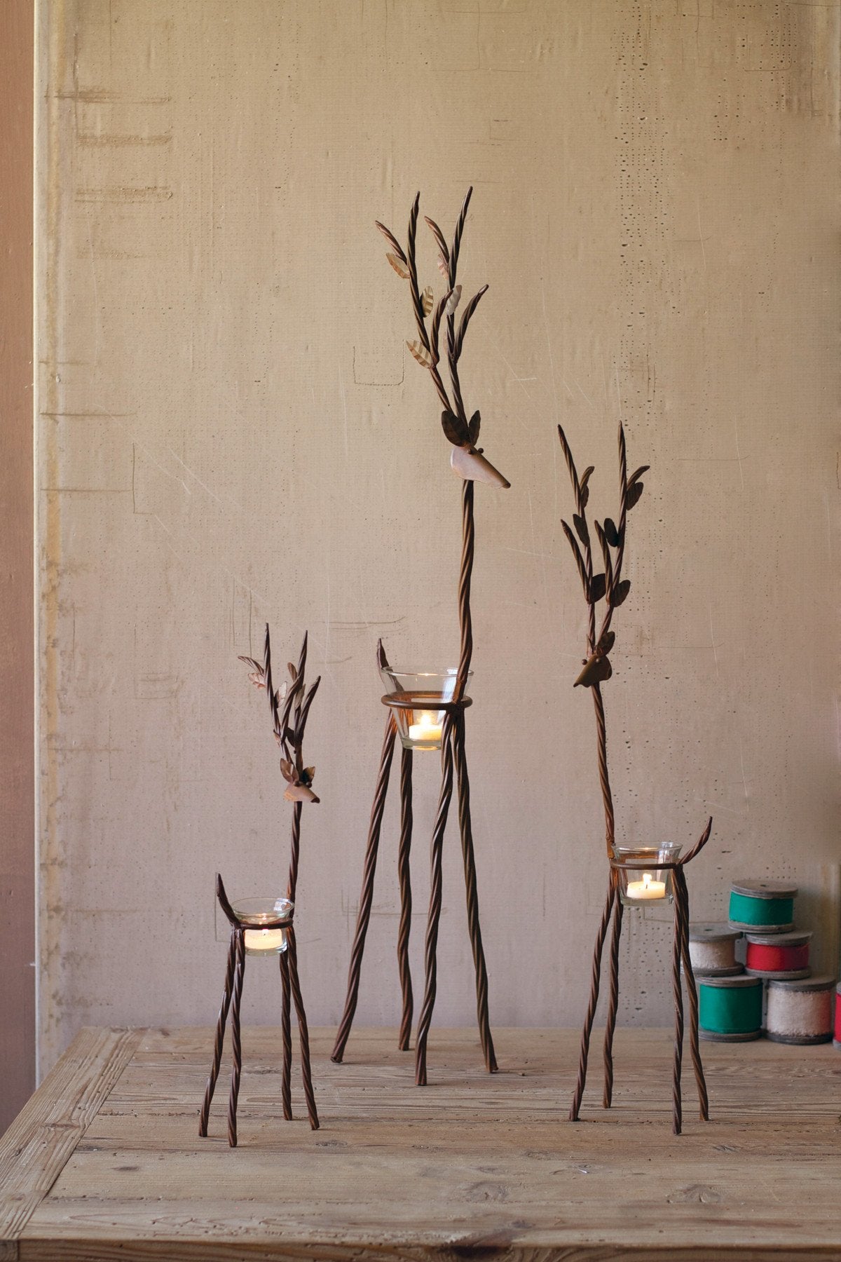 Kalalou Rustic Iron Reindeer With One Tealight - Set Of 3