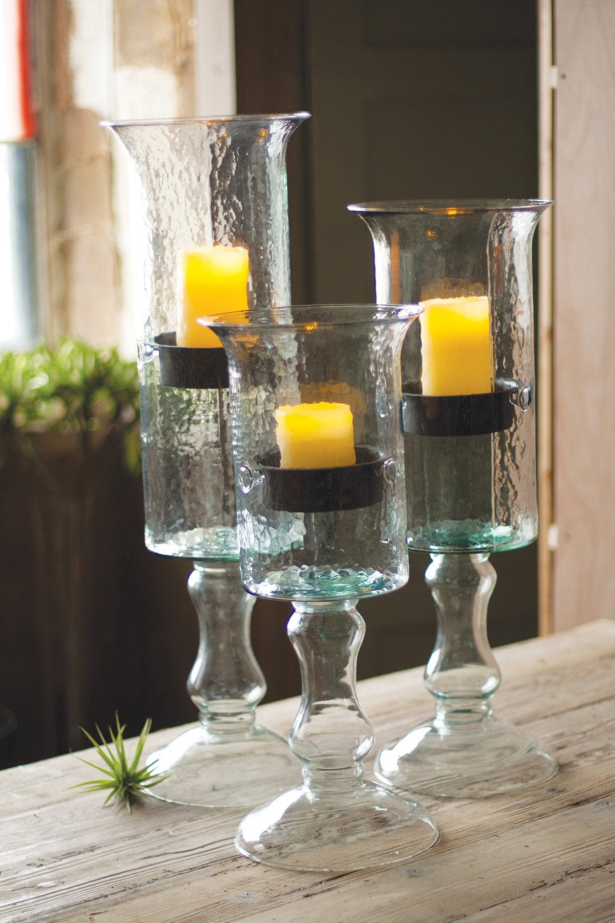 Kalalou Glass Candle Cylinder With Metal Insert And Glass Base