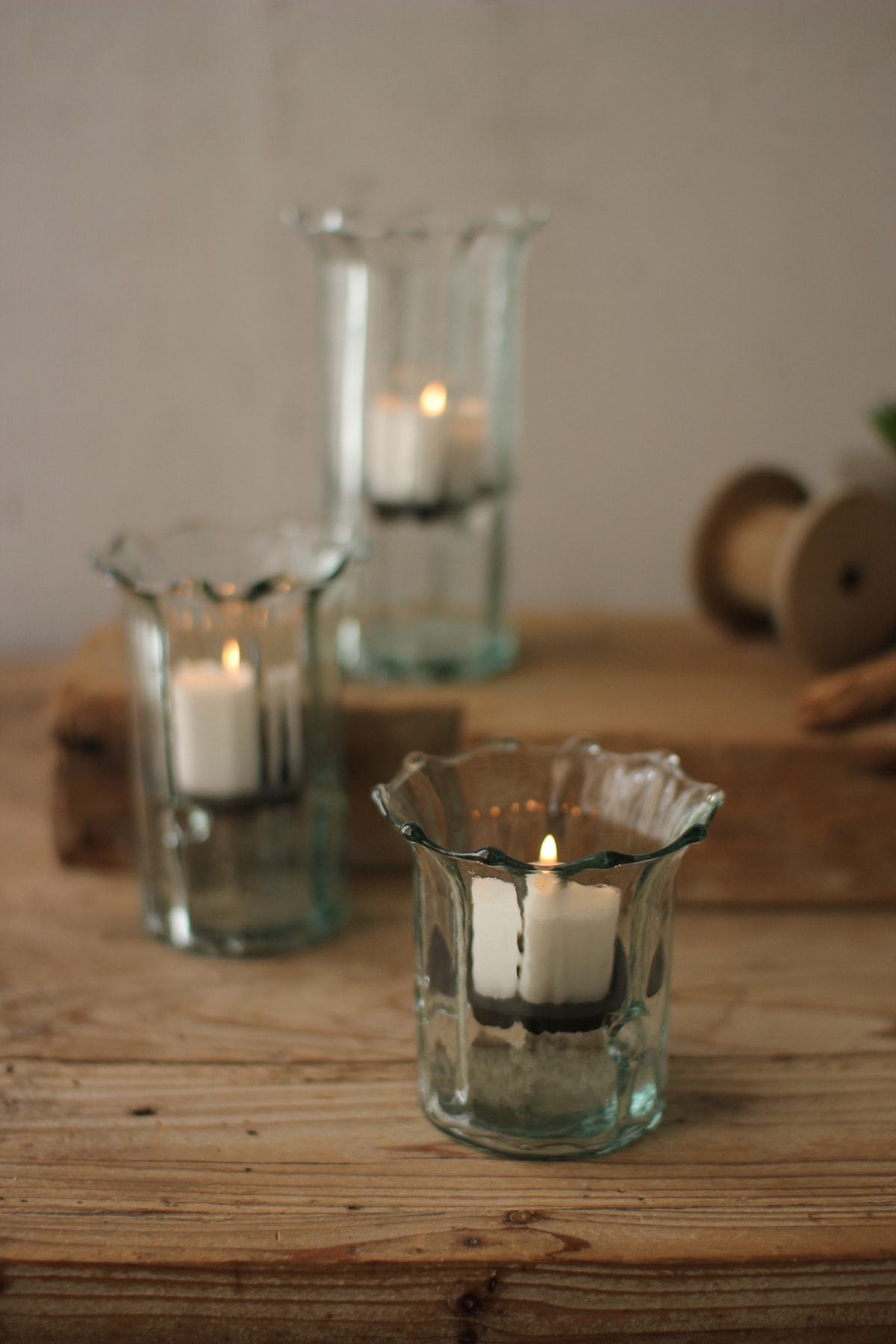 Kalalou Set Of 3 Recycled Glass Ribbed Votive Cylinders