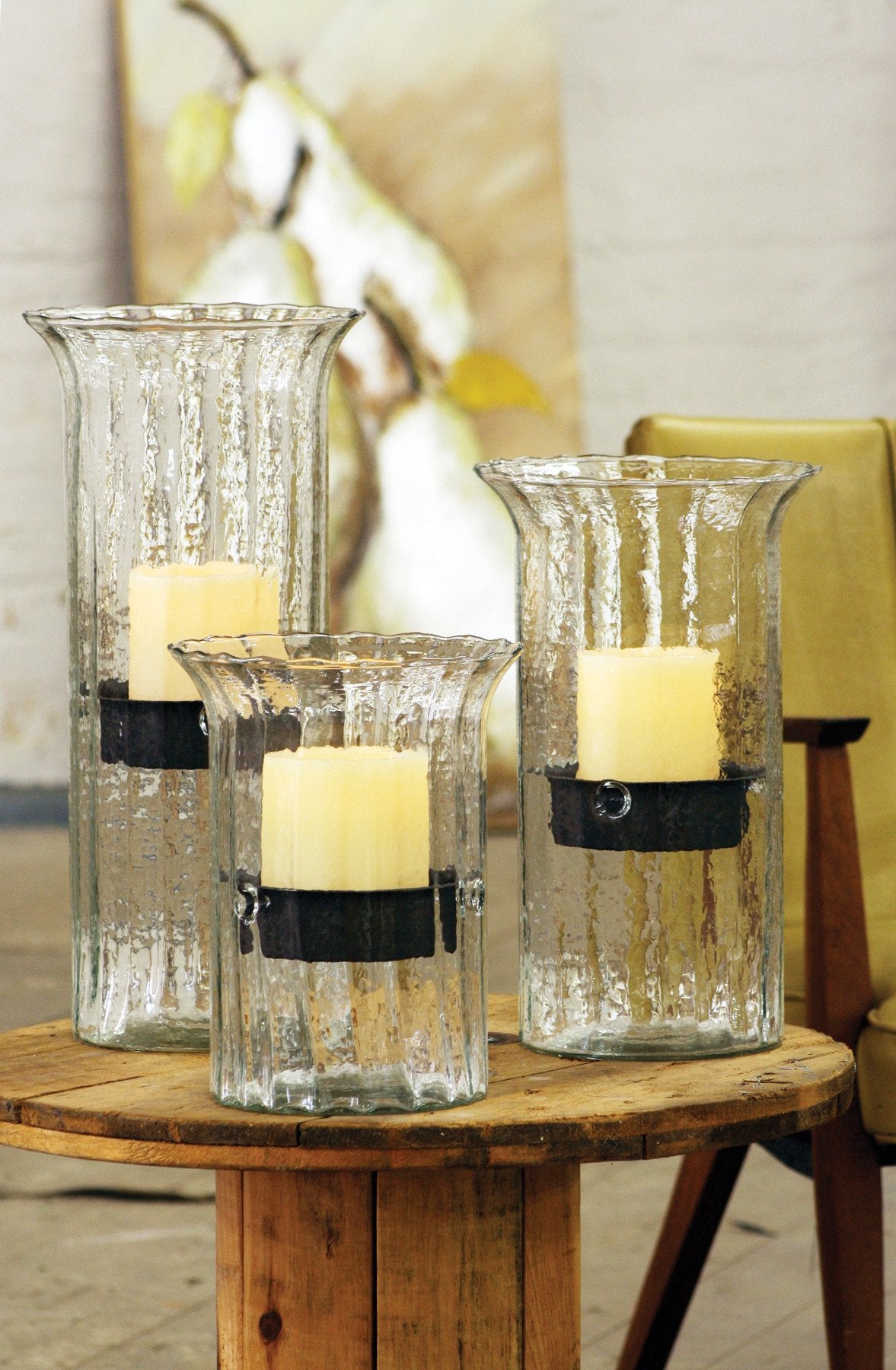 Kalalou Ribbed Glass Candle Cylinder With Rustic Insert