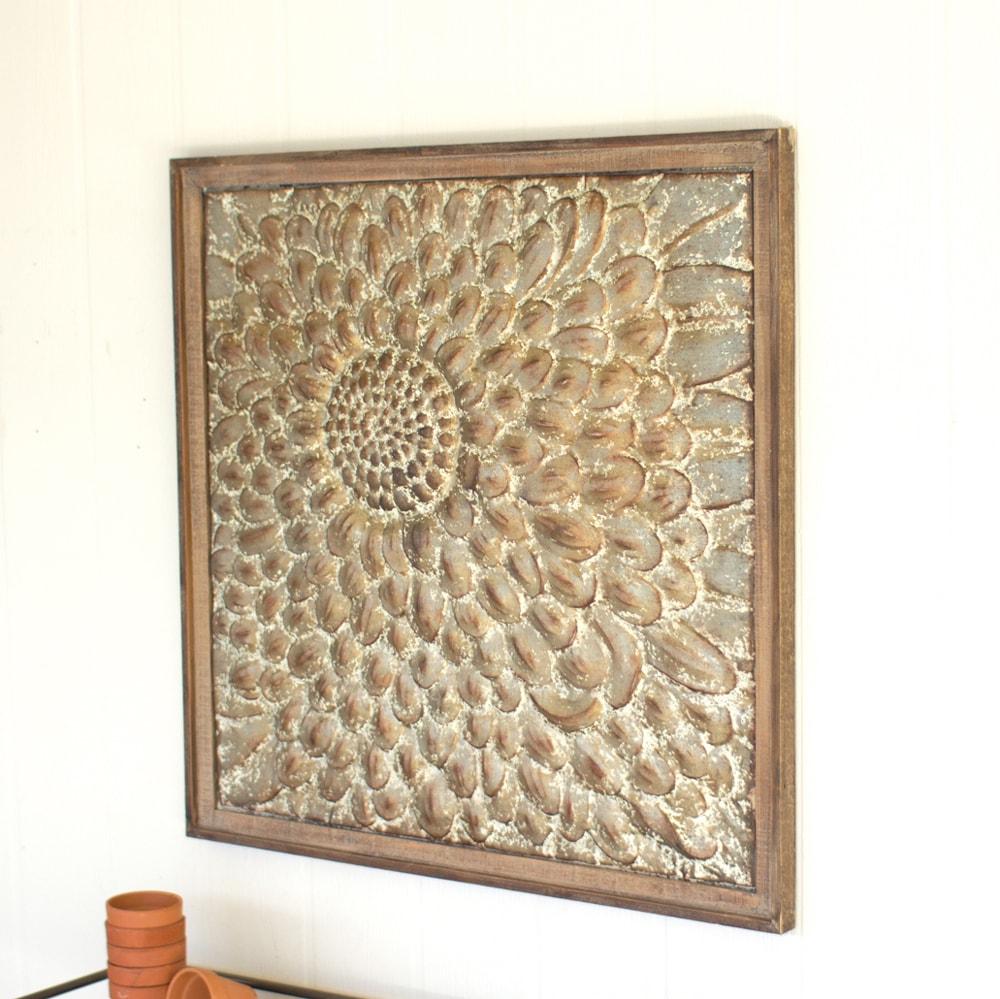 Kalalou Square Wood Framed Pressed Metal Wall Decor