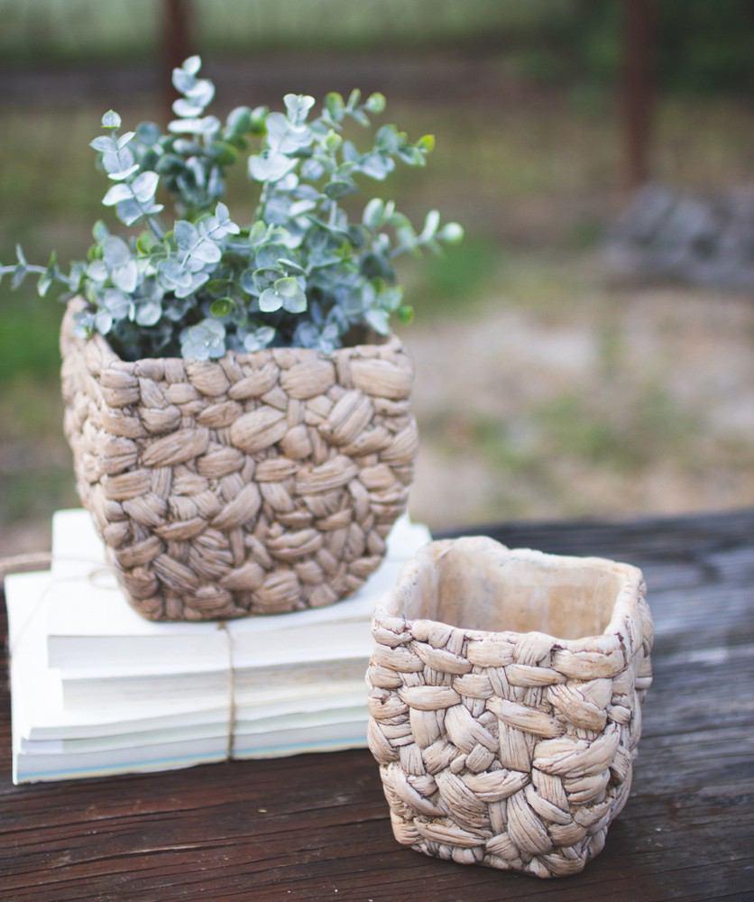 Kalalou Set Of 2 Square Cement Basket Planters