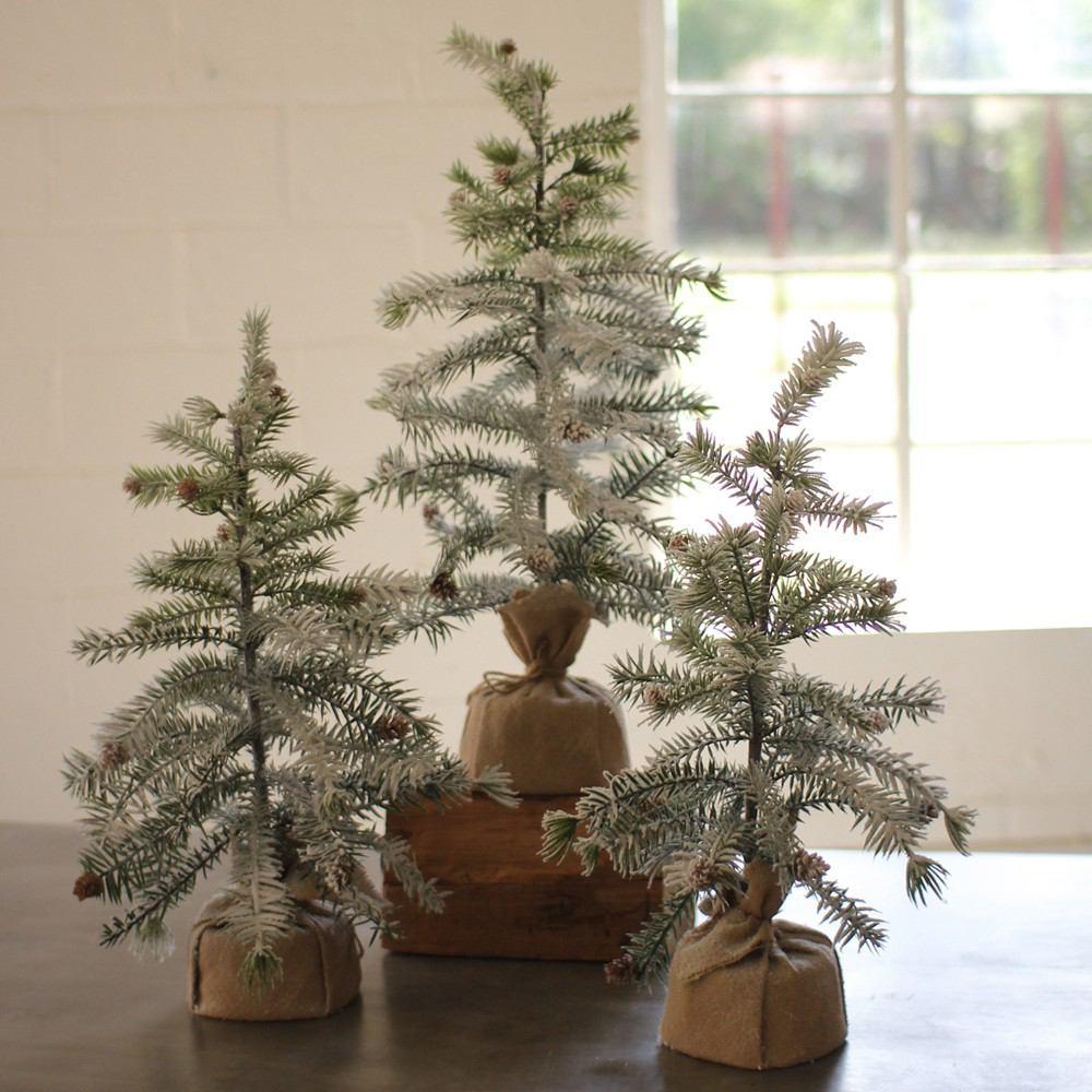 Kalalou Artificial Pine Trees With Snow Detail And Burlap Pot - Set Of 3