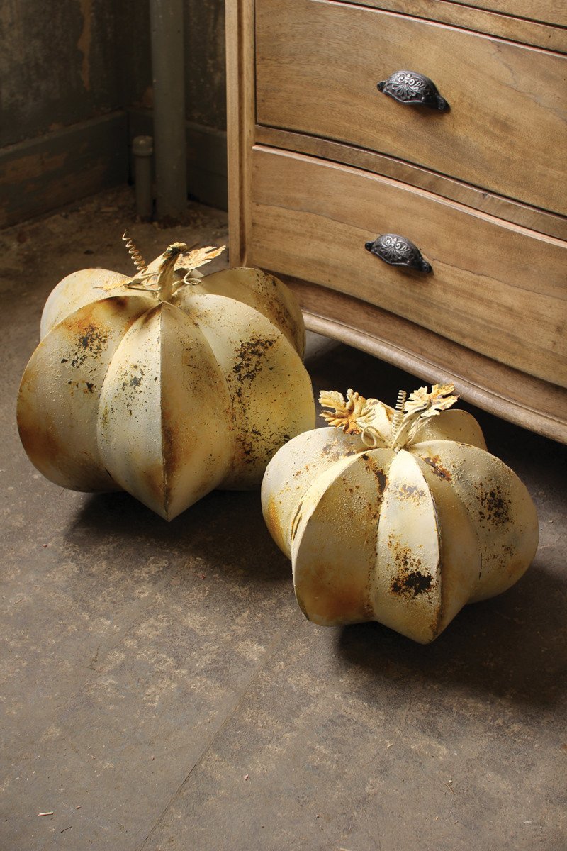 Kalalou Antique White Metal Pumpkins - Set Of 2