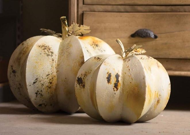 Kalalou Antique White Metal Pumpkins - Set Of 2