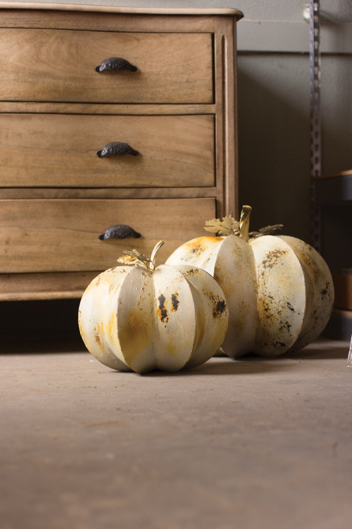 Kalalou Antique White Metal Pumpkins - Set Of 2