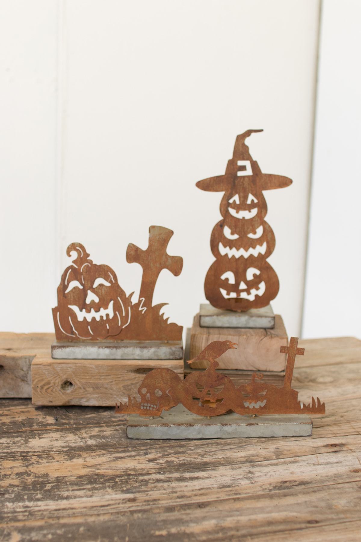 Kalalou Set Of 3 Rustic Metal Table Top Halloween Decor