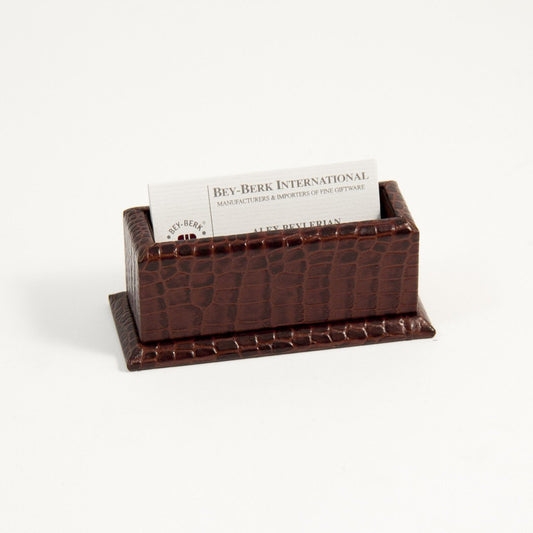 Bey-Berk Brown "Croco" Leather Business Card Holder